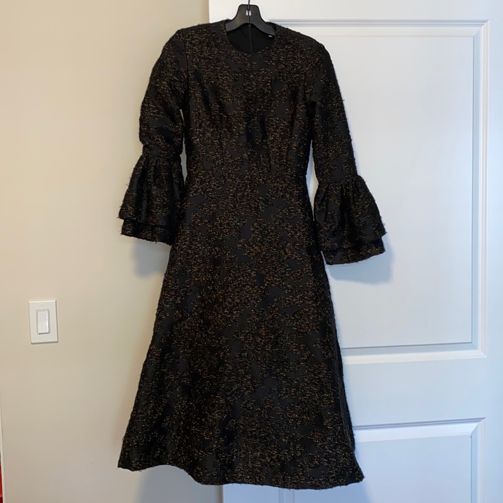 Brocade dress with bell sleeves